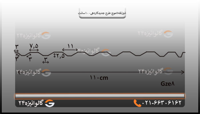 ورق ذوزنقه 8 موج طرح جدیدکاردهی مفید100سانت